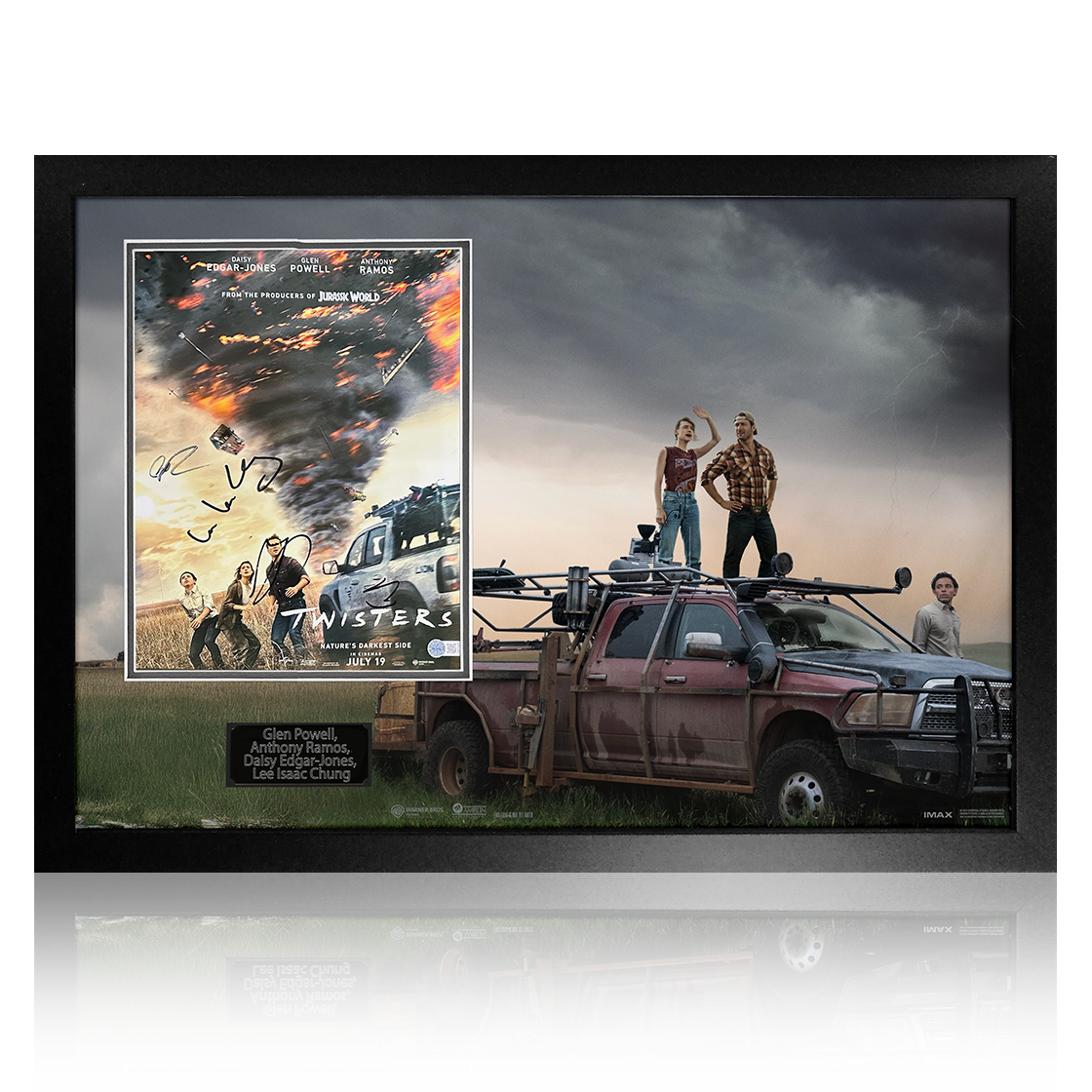 Glen Powell, Daisy Edgar-Jones, Anthony Ramos & Lee Isaac Chung Signed Twisters Image Premium Frame #2 (AFTAL Authenticated)