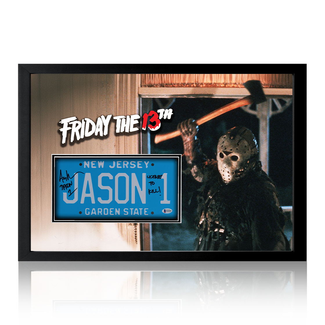 Ari Lehman Signed Friday the 13th License Plate Inscribed "Jason 1" & "License To Kill!" Iconic Frame (Beckett)