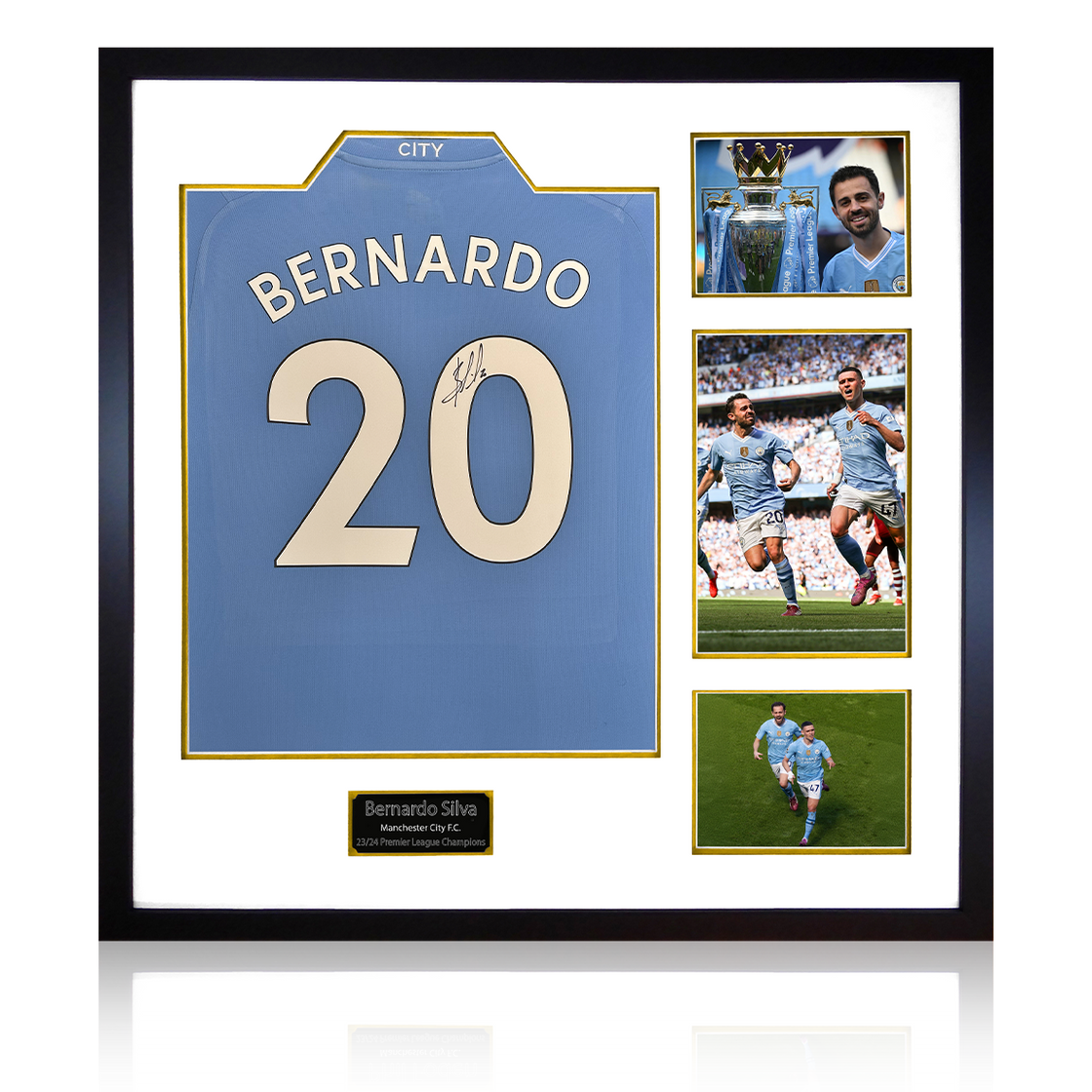 Bernardo Silva Signed Manchester City 23/24 Premier League Champions Shirt Elite Frame