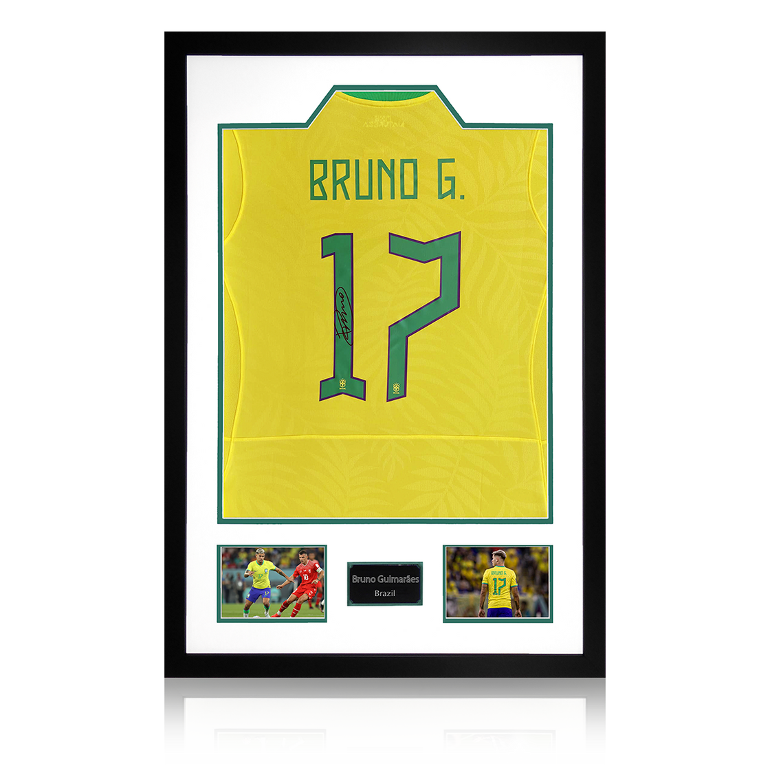 Bruno Guimarães Signed Brazil Shirt Premium Frame