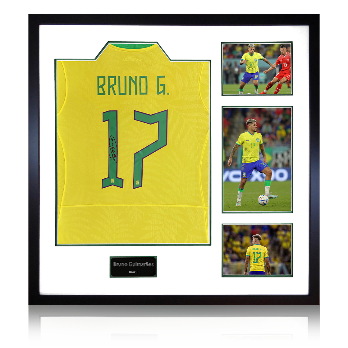 Bruno Guimarães Signed Brazil Shirt Elite Frame