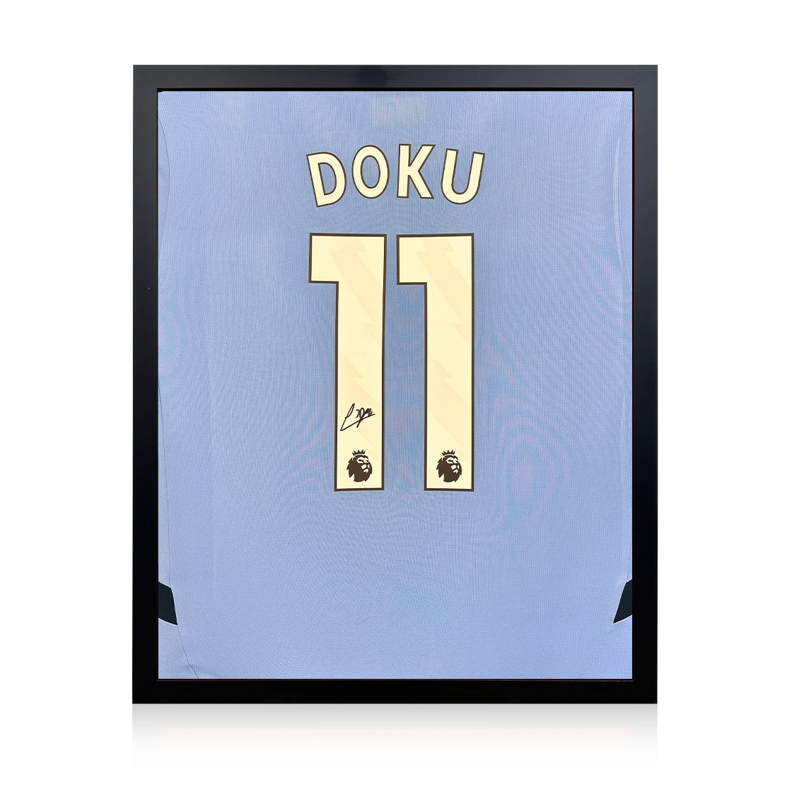 Jérémy Doku Signed Manchester City Shirt Compact Frame