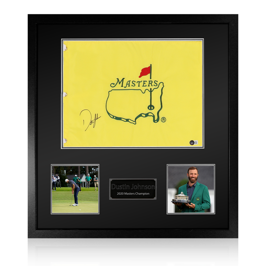 Dustin Johnson Signed Masters Tournament Pin Flag Display (Beckett)