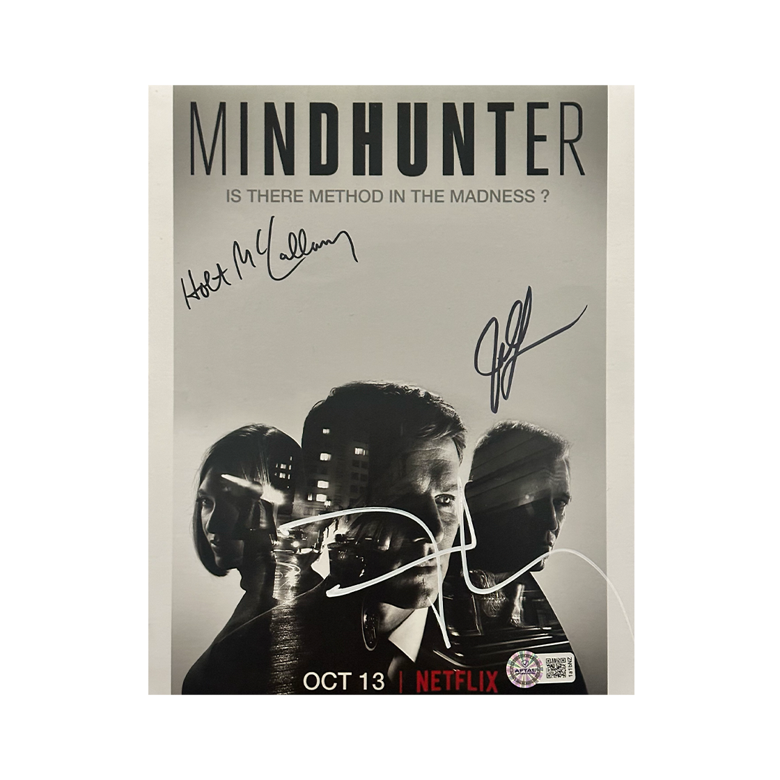 David Fincher, Holt McCallany & Jonathan Groff Signed Mindhunter 10x8 Image (AFTAL Authenticated)