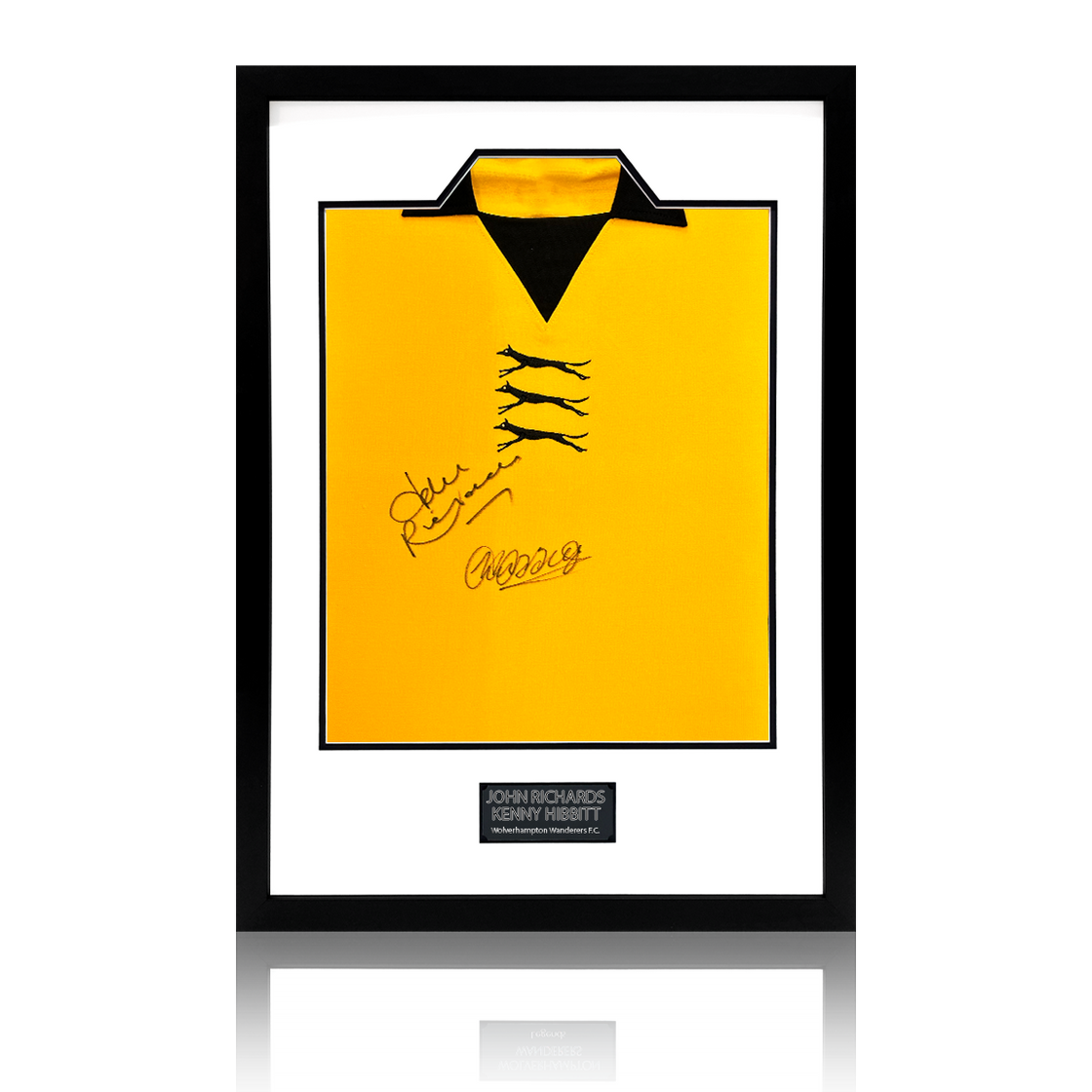 John Richards & Kenny Hibbitt Signed Wolverhampton Wanderers Shirt Premium Frame