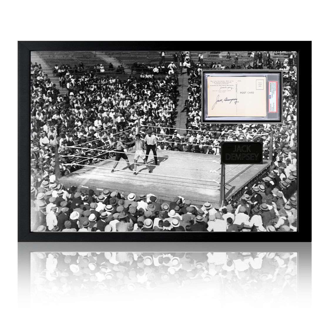 Jack Dempsey Signed "Jack Dempsey Knocks Out Jess Willard" Postcard Iconic Frame (PSA)