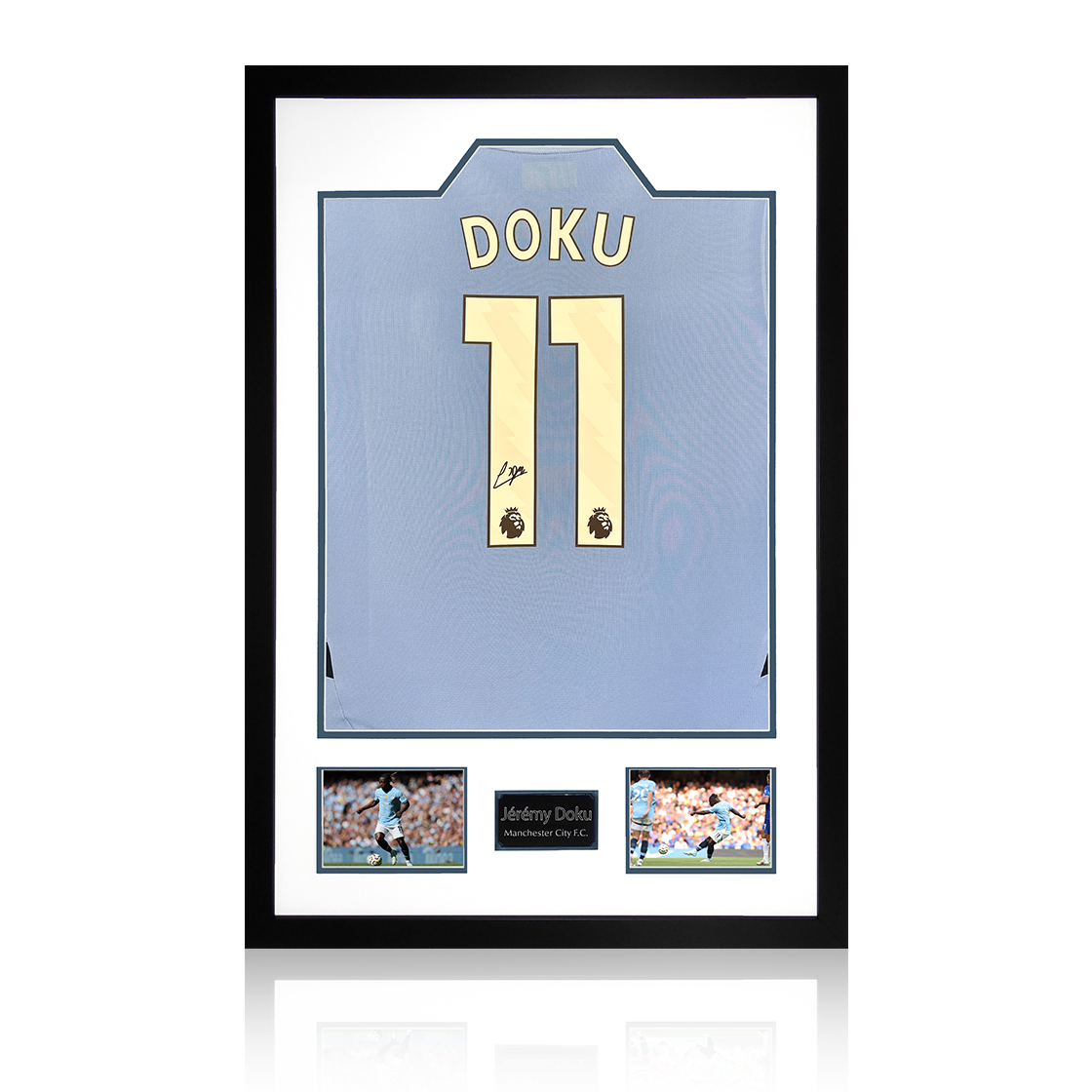 Jérémy Doku Signed Manchester City Shirt Premium Frame