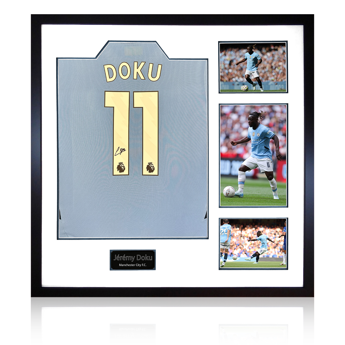 Jérémy Doku Signed Manchester City Shirt Elite Frame