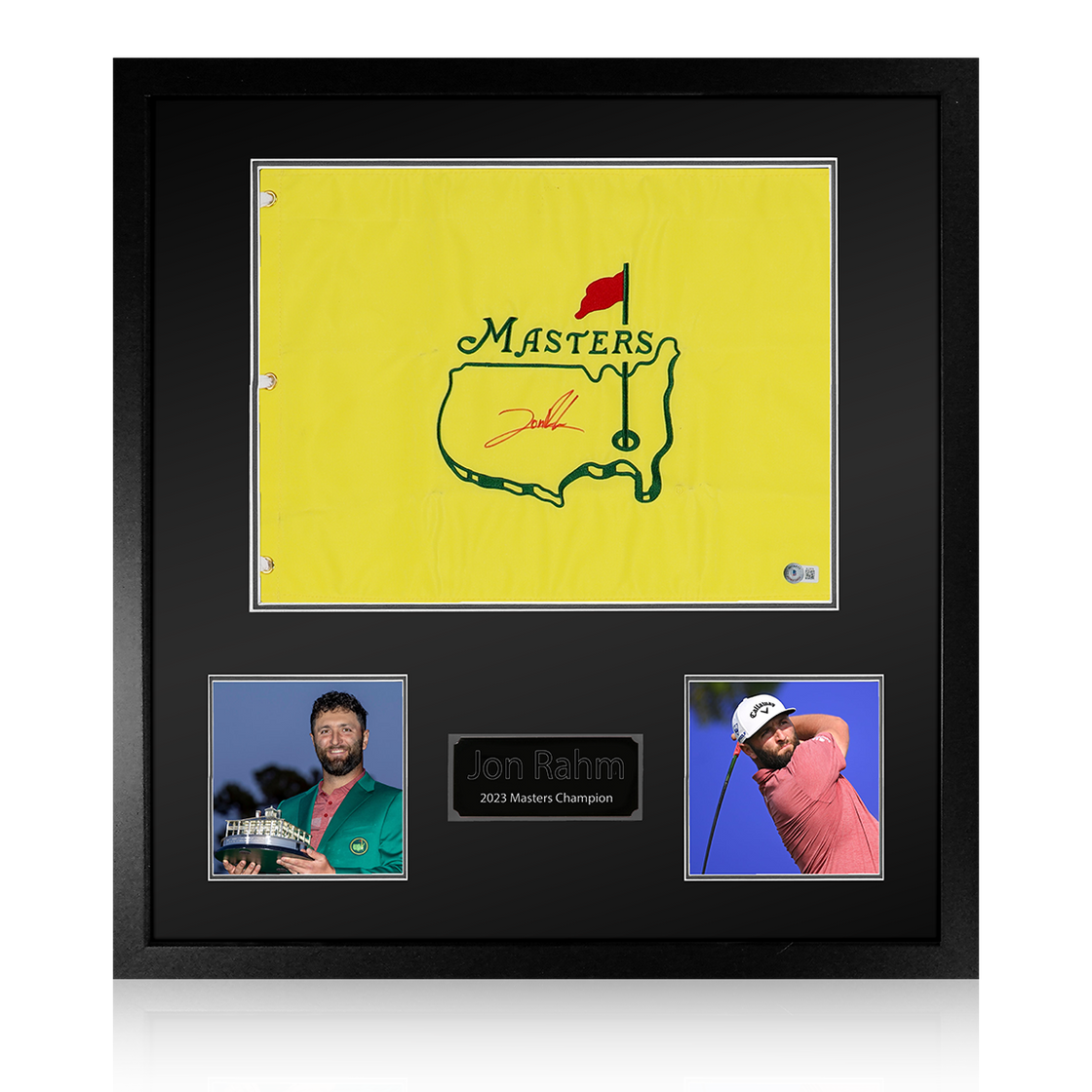 Jon Rahm Signed Masters Tournament Golf Pin Flag Display (Beckett)