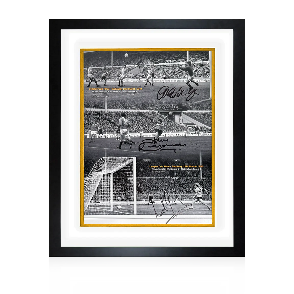 Kenny Hibbitt, John Richards & Andy Gray Signed Wolverhampton Wanderers Deluxe Mount Display