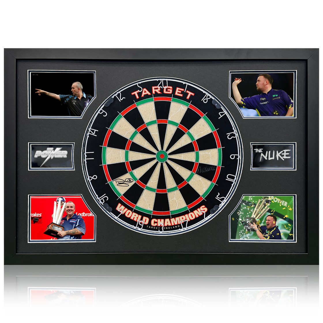 Luke Littler & Phil Taylor Signed Dartboard Premium Frame