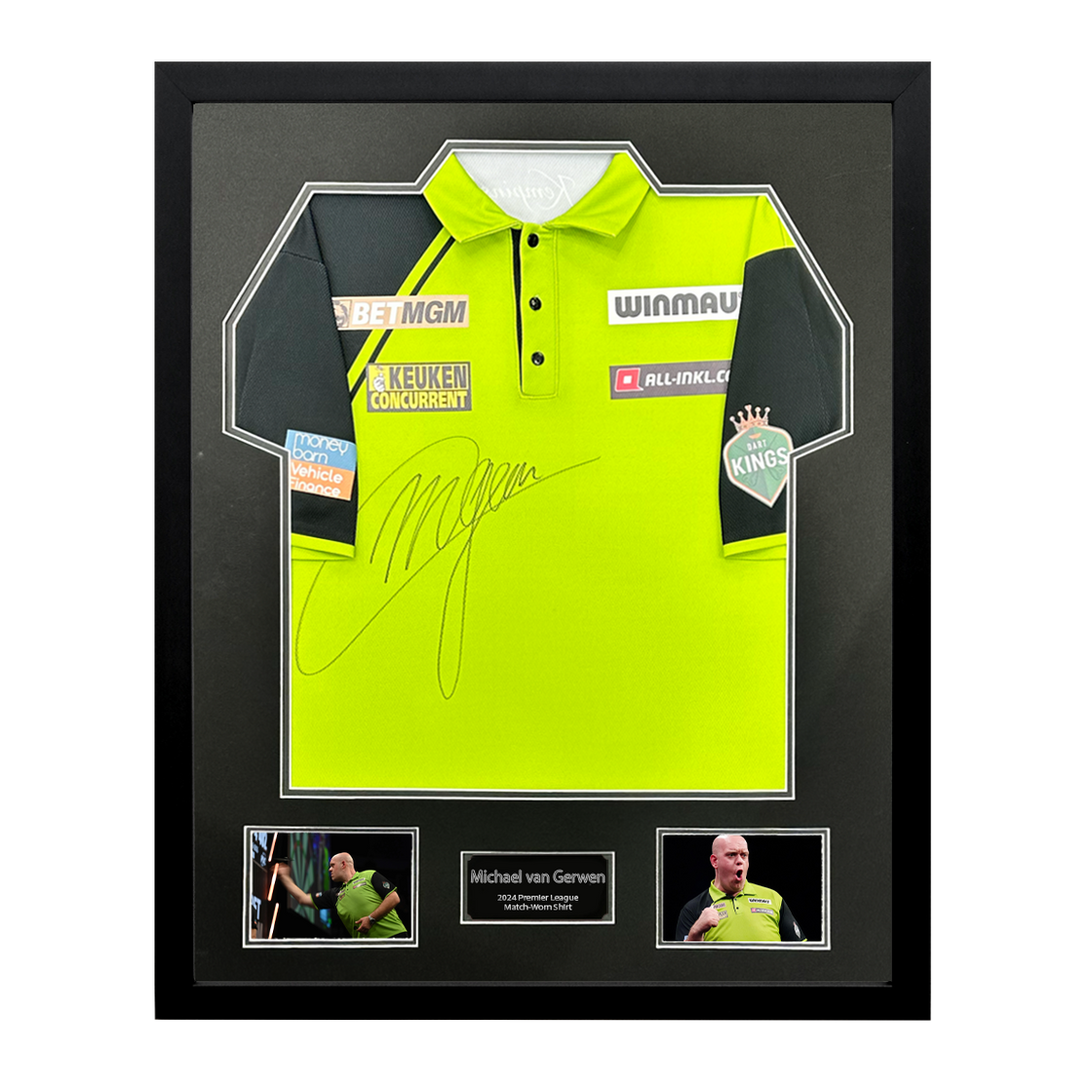 Michael van Gerwen Signed Match-Worn 2024 Premier League Darts Shirt #3 Premium Frame