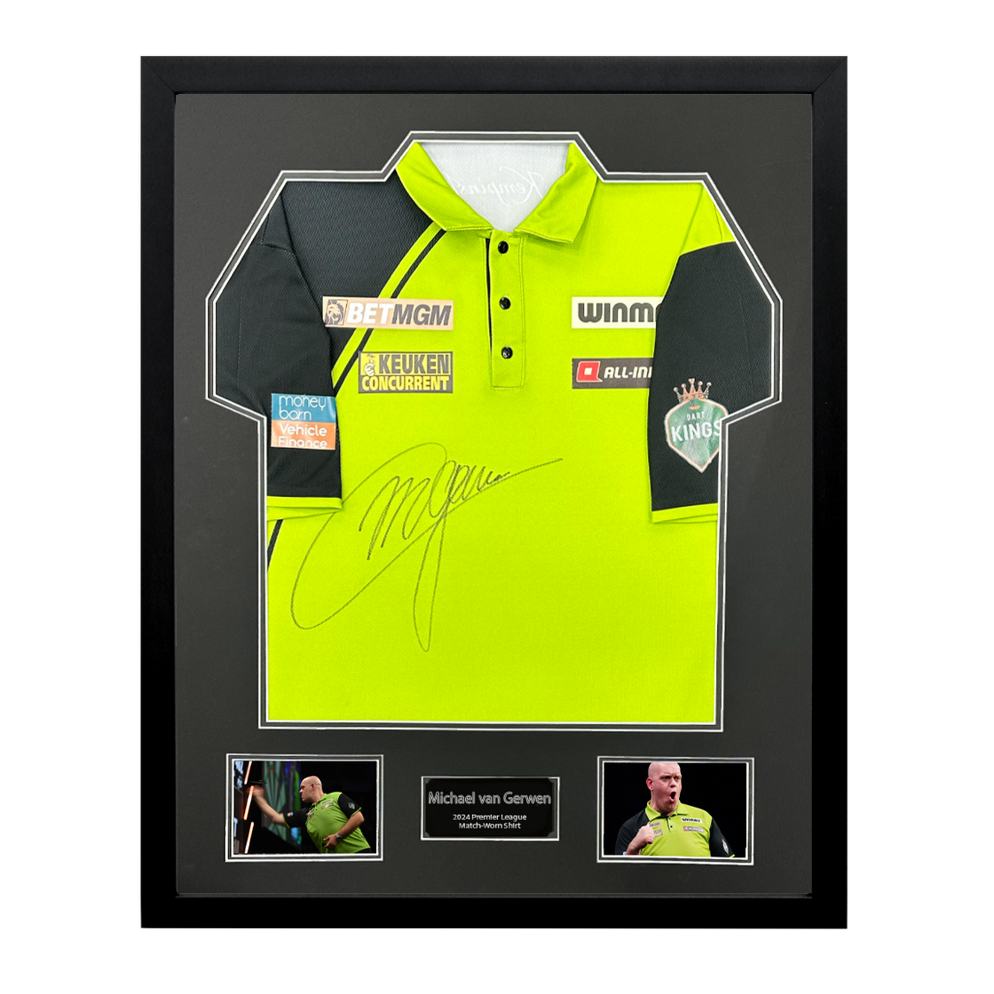 Michael van Gerwen Signed Match-Worn 2024 Premier League Darts Shirt #4 Premium Frame