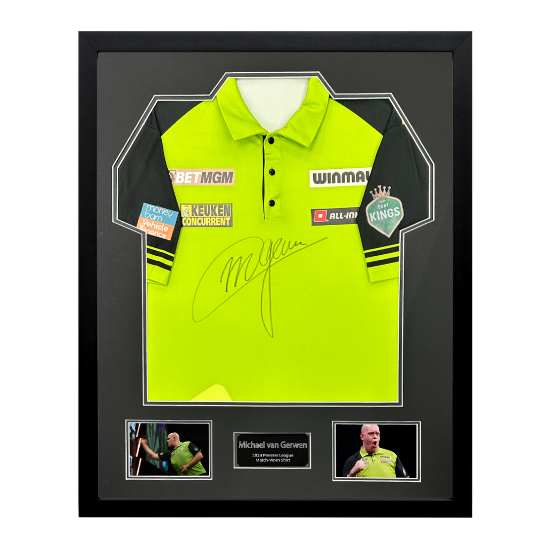 Michael van Gerwen Signed Match-Worn 2024 Premier League Darts Shirt #5 Premium Frame