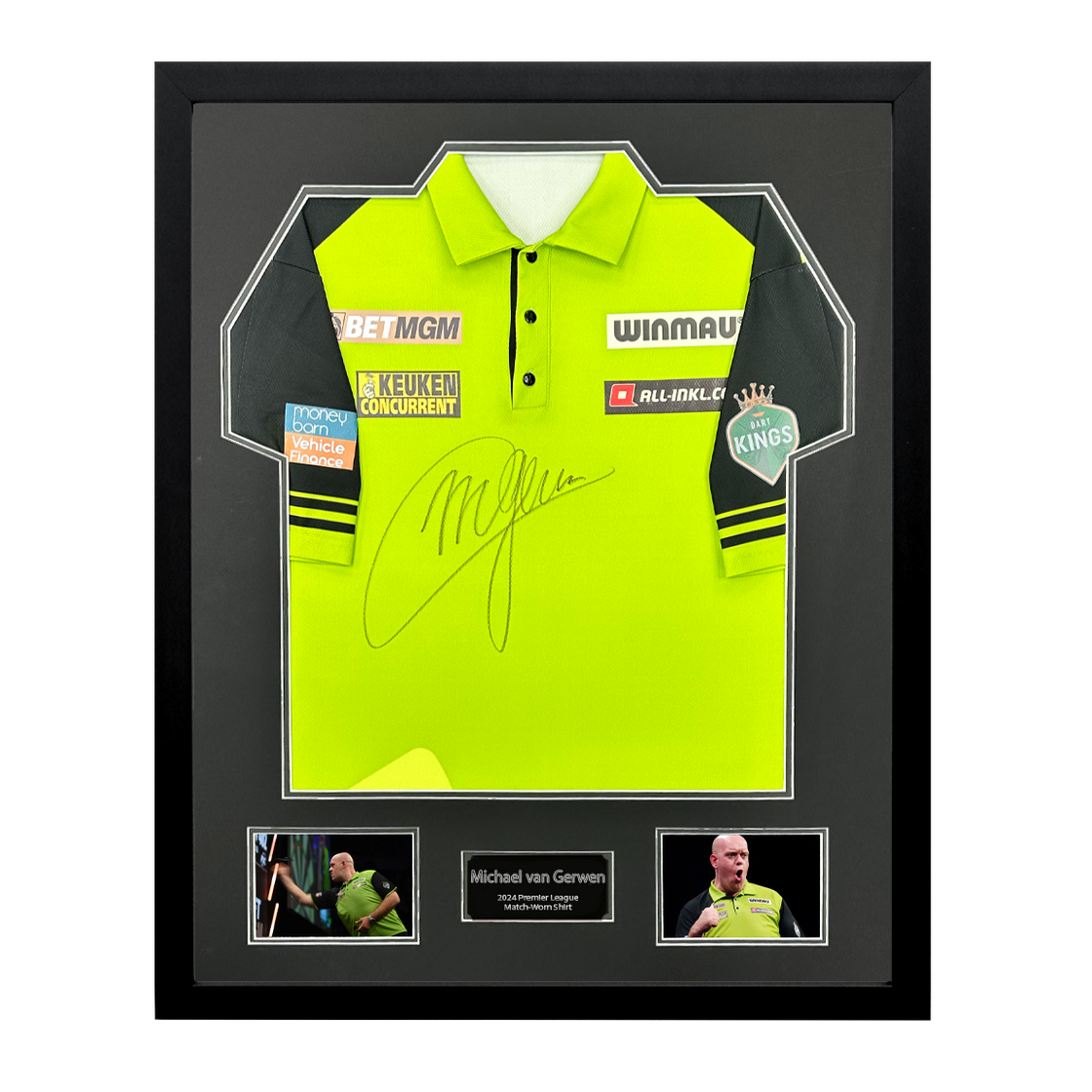 Michael van Gerwen Signed Match-Worn 2024 Premier League Darts Shirt #6 Premium Frame