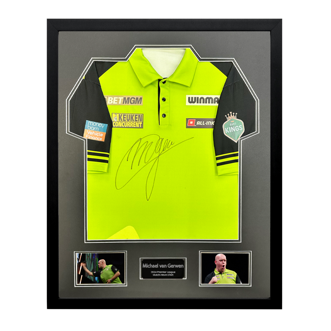 Michael van Gerwen Signed Match-Worn 2024 Premier League Darts Shirt #2 Premium Frame