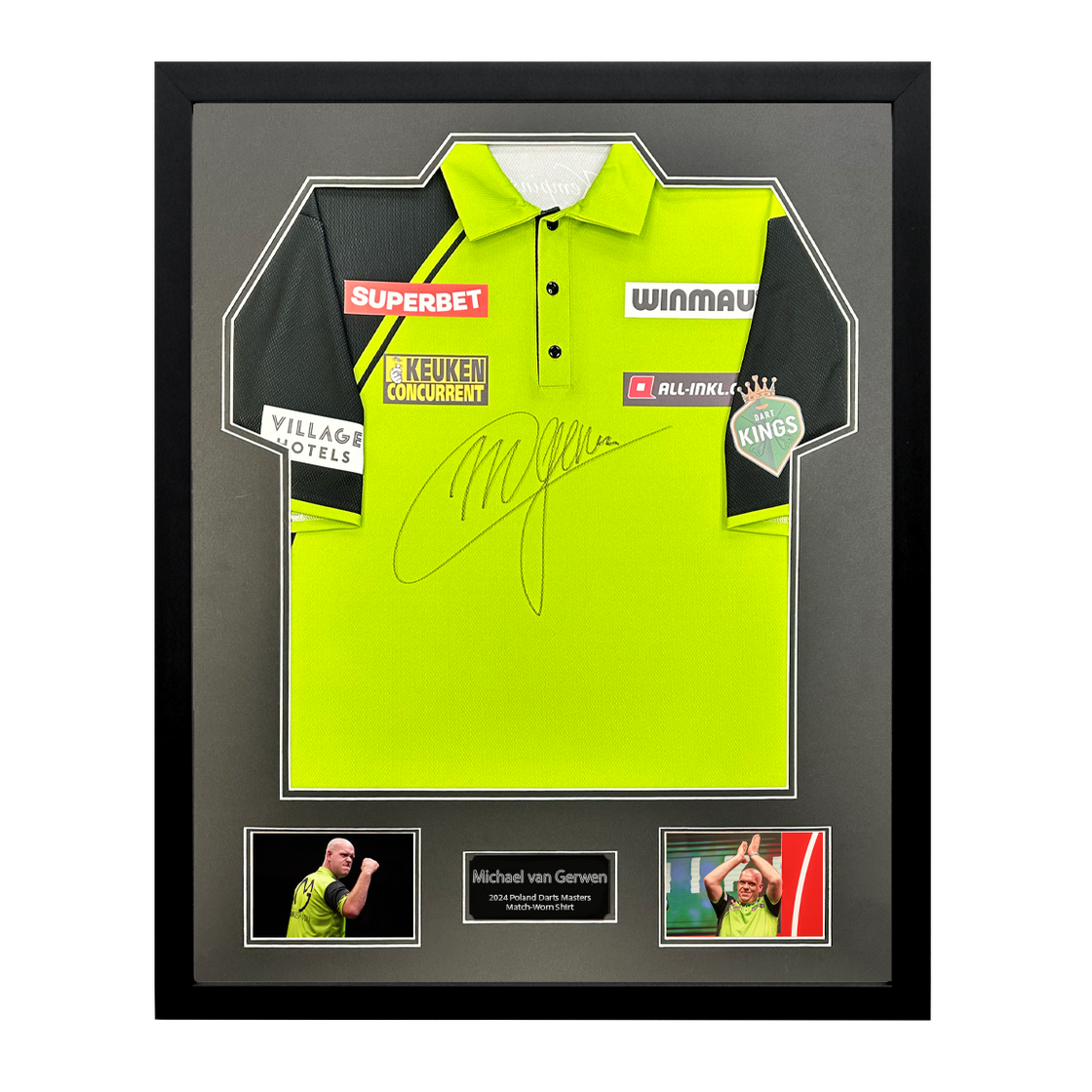 Michael van Gerwen Signed Match-Worn 2024 Poland Darts Masters Shirt #3 Premium Frame