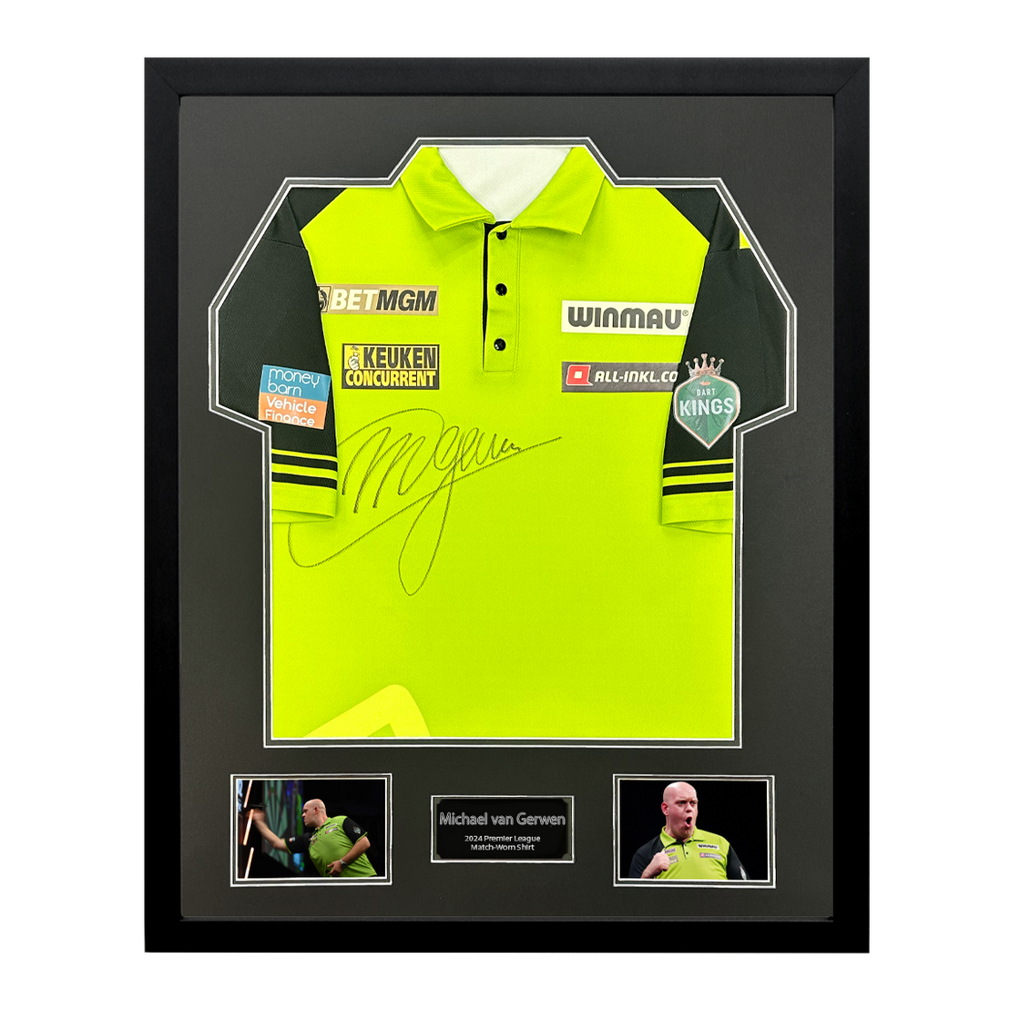 Michael van Gerwen Signed Match-Worn 2024 Premier League Darts Shirt #1 Premium Frame