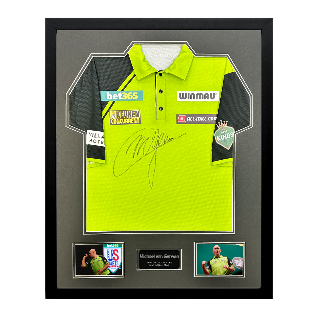 Michael van Gerwen Signed Match-Worn 2024 US Darts Masters Shirt #2 Premium Frame