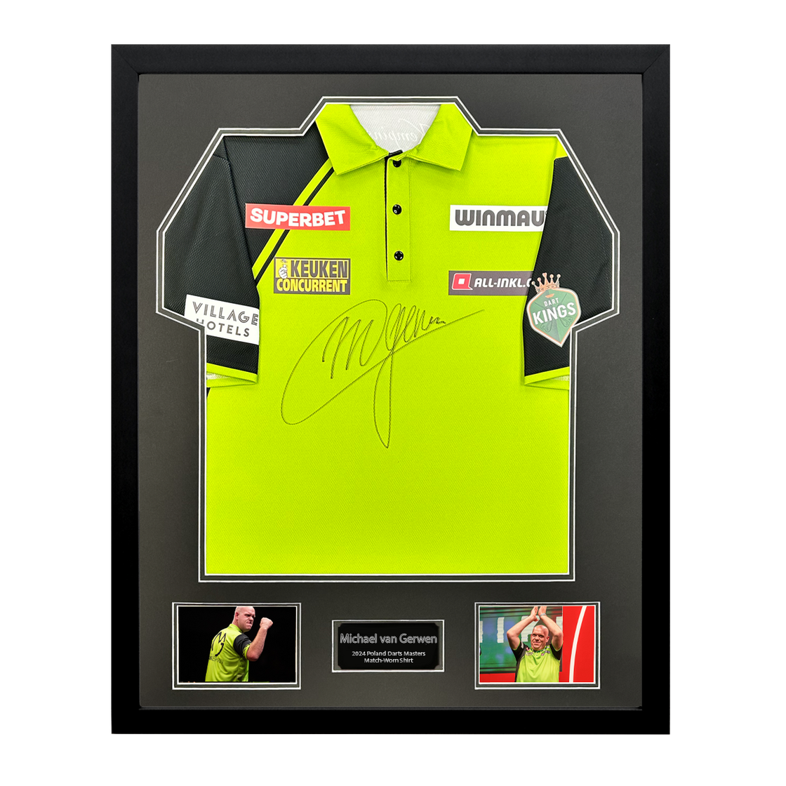 Michael van Gerwen Signed Match-Worn 2024 Poland Darts Masters Shirt #2 Premium Frame