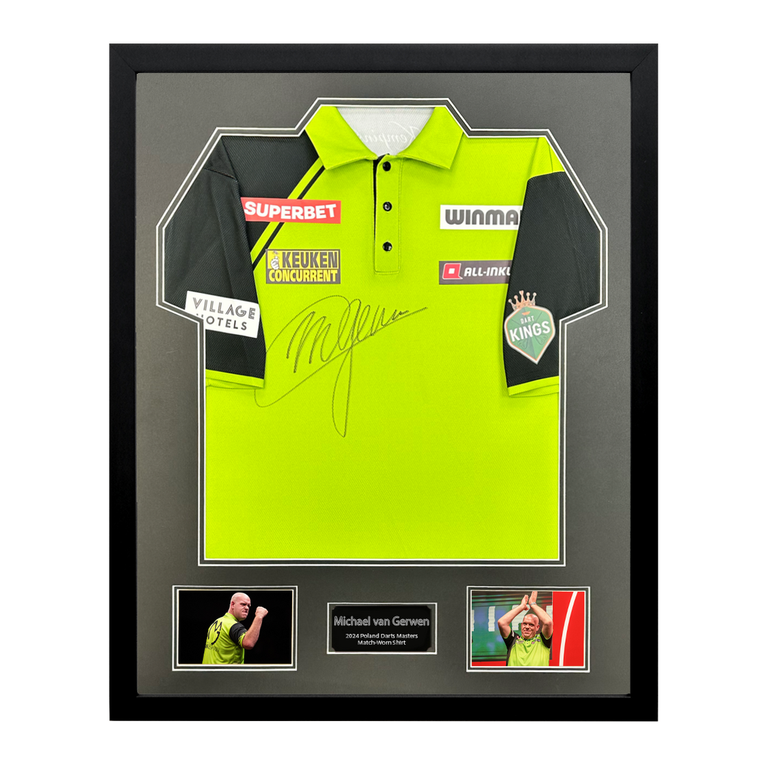 Michael van Gerwen Signed Match-Worn 2024 Poland Darts Masters Shirt #1 Premium Frame