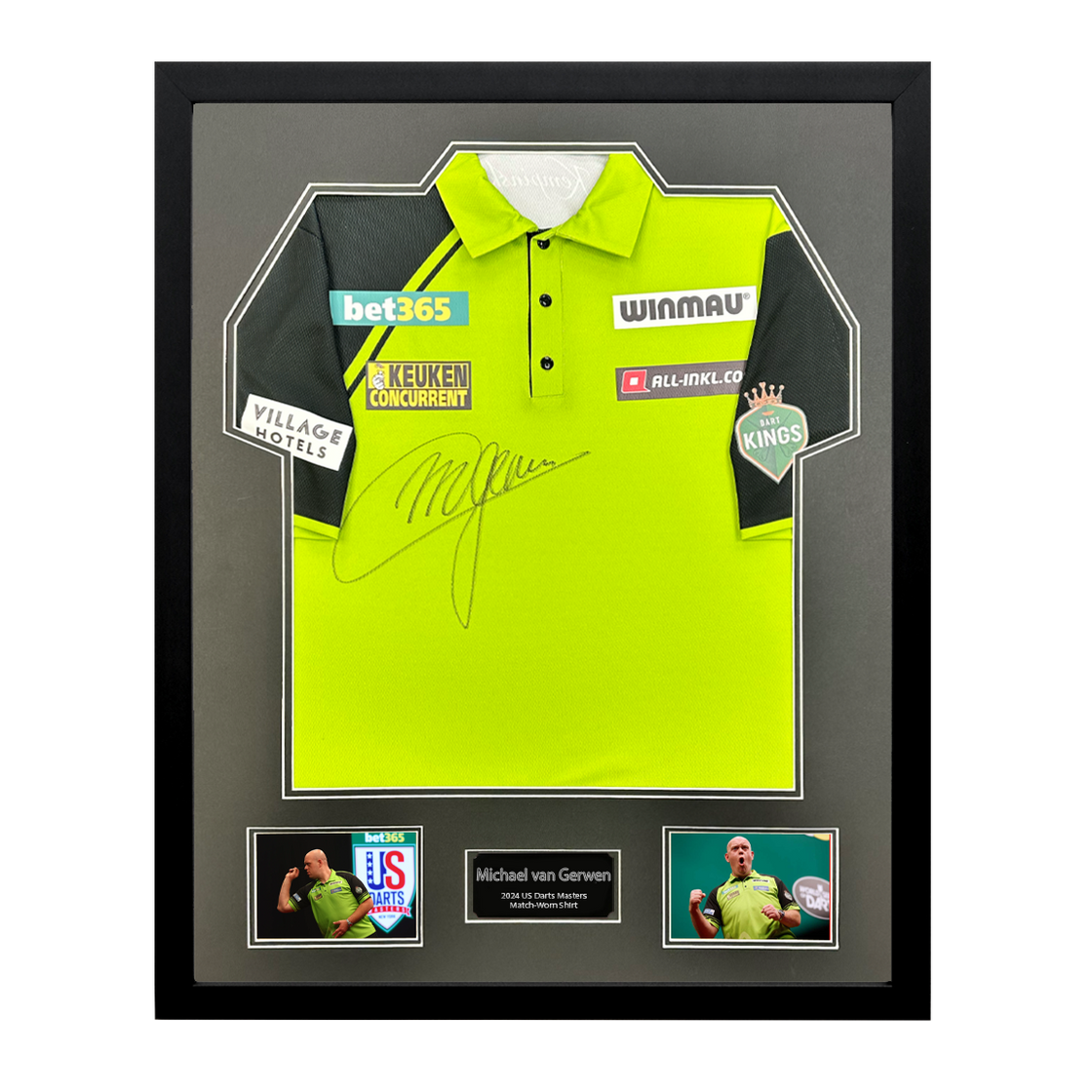 Michael van Gerwen Signed Match-Worn 2024 US Darts Masters Shirt #1 Premium Frame