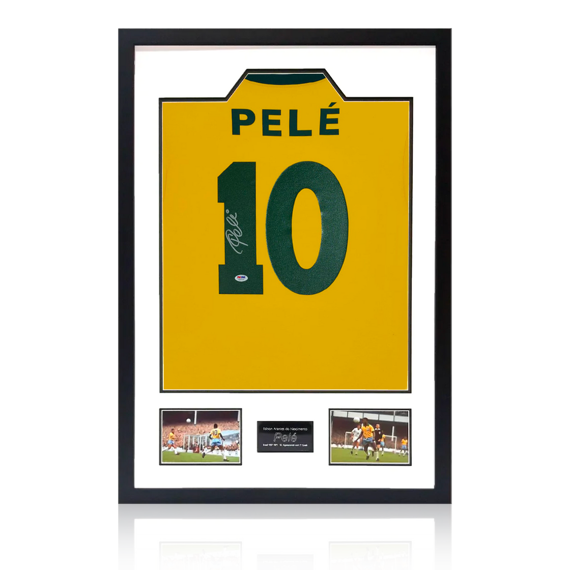 Pele Back Signed Brazil Shirt Premium Frame PSA