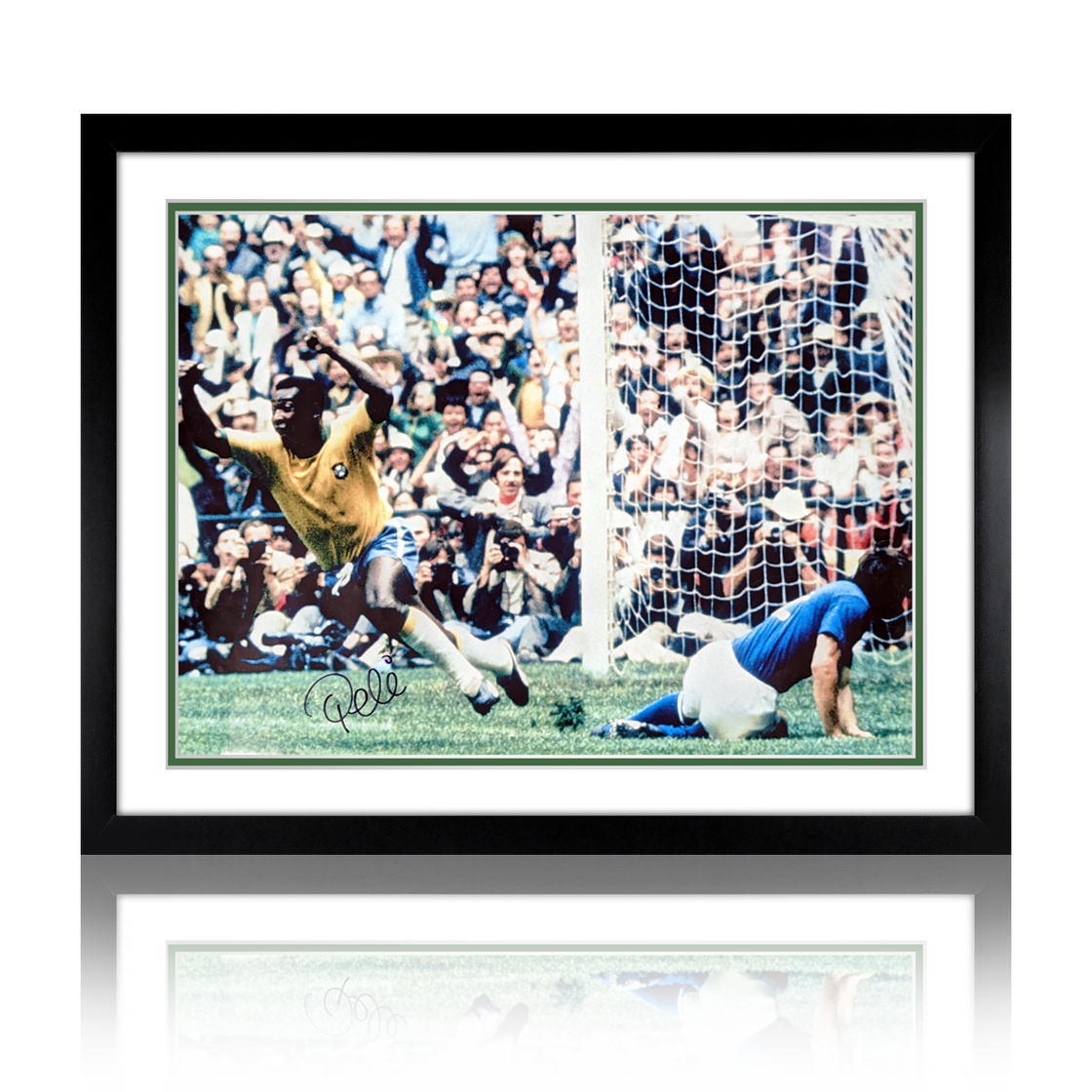 Pele Signed Brazil Goal Deluxe Mount Display