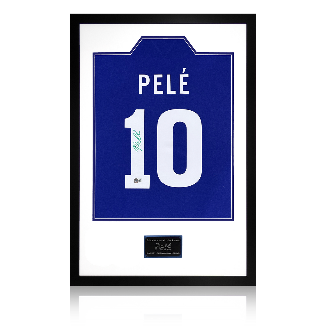 Pele Back Signed Brazil Away Shirt Premium Frame (Beckett)