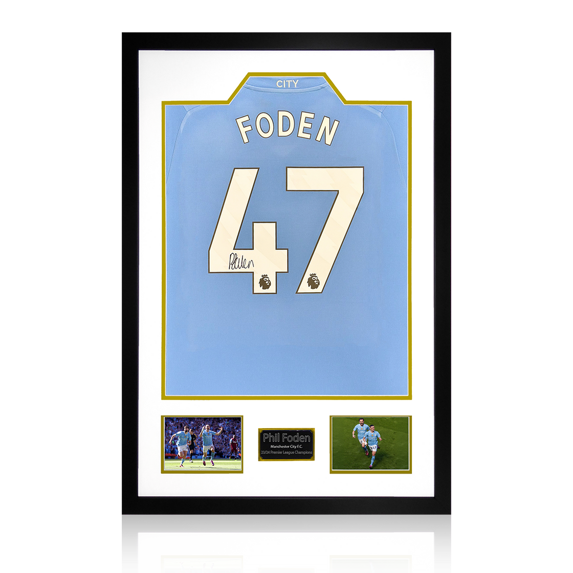 Phil Foden Signed Manchester City 23/24 Premier League Champions Shirt Premium Frame