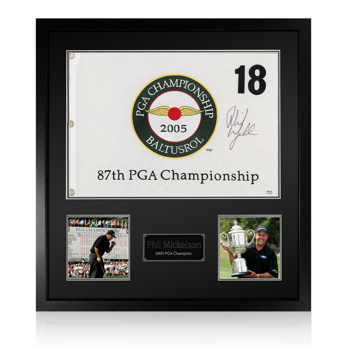 Phil Mickelson Signed 2005 Baltrusol PGA Championship Flag Display (PSA)