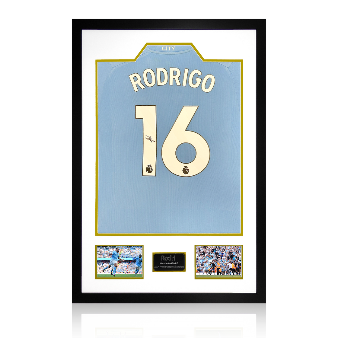 Rodri Signed Manchester City 23/24 Premier League Champions Shirt Premium Frame