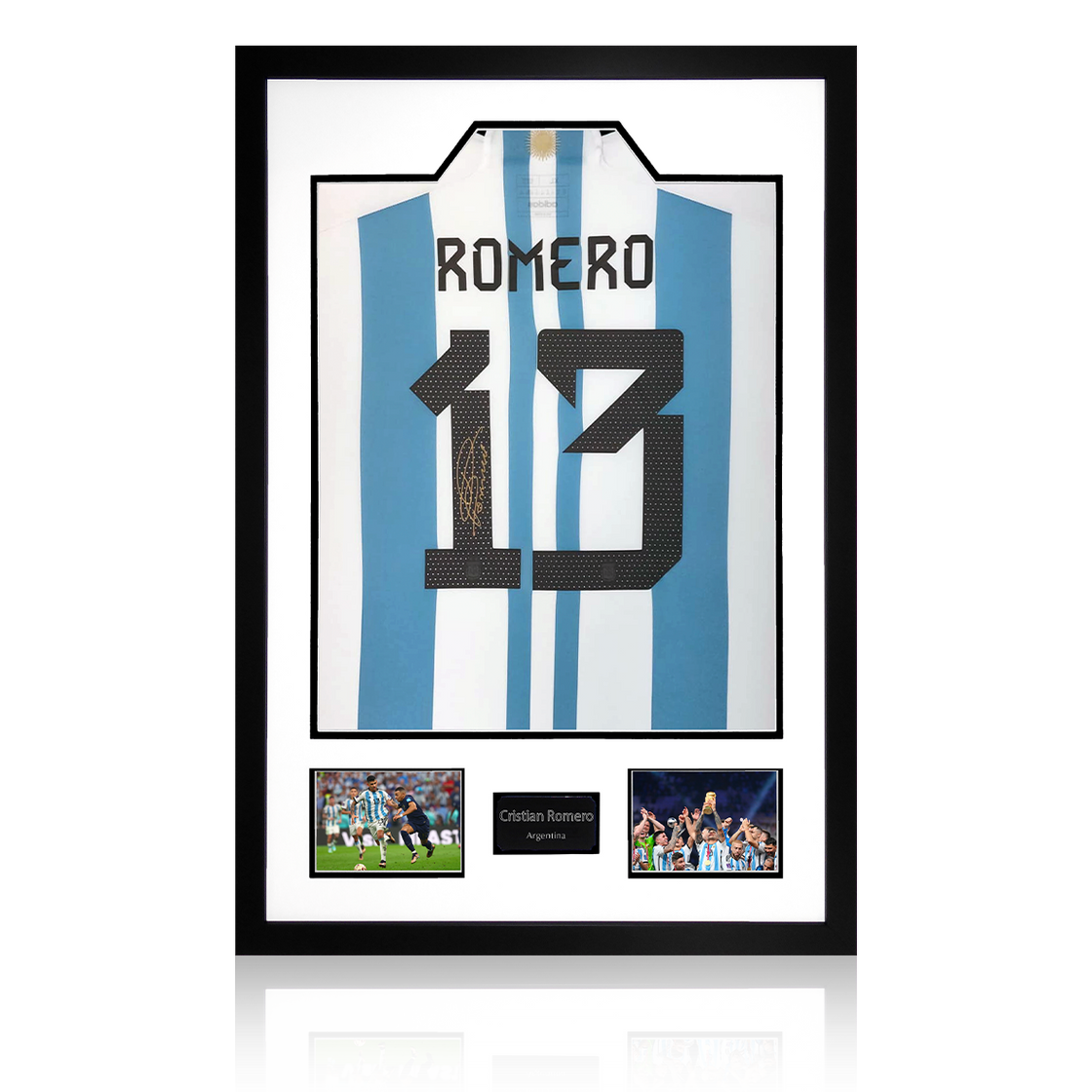 Cristian Romero Signed Argentina Shirt Premium Frame