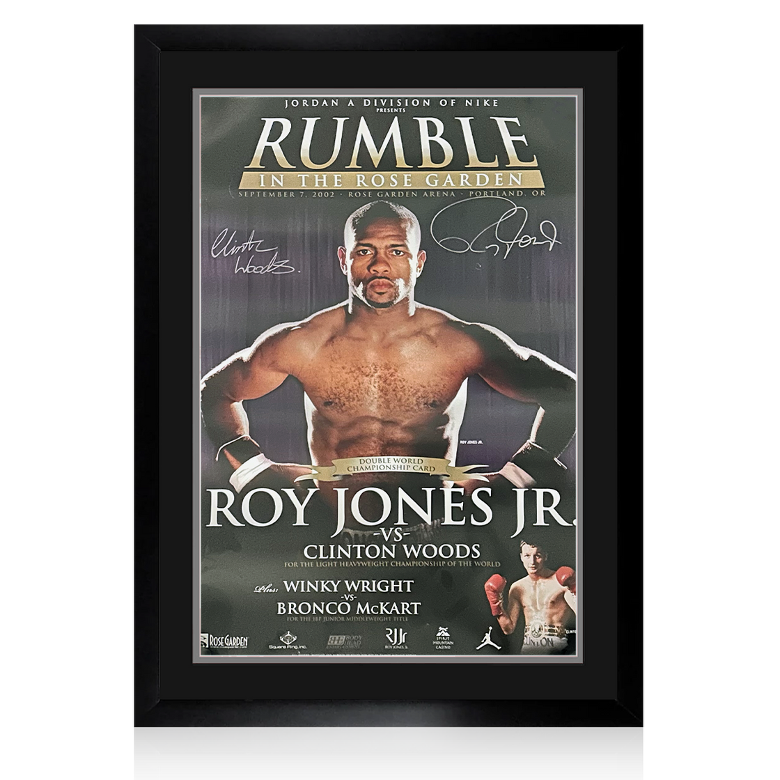 Roy Jones JR. & Clinton Woods Signed Deluxe Mount Display