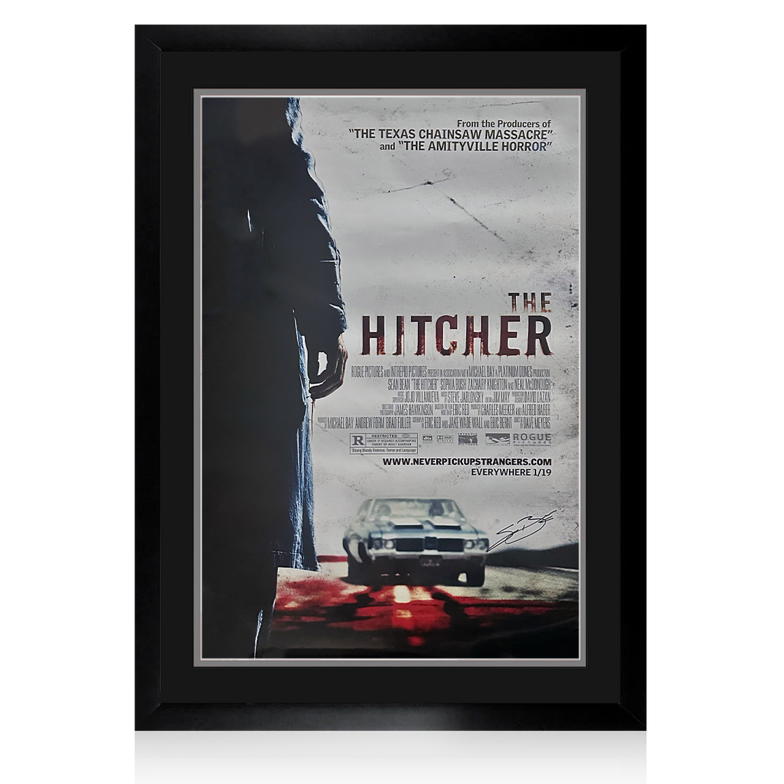 Sean Bean Signed The Hitcher Poster Deluxe Mount Display