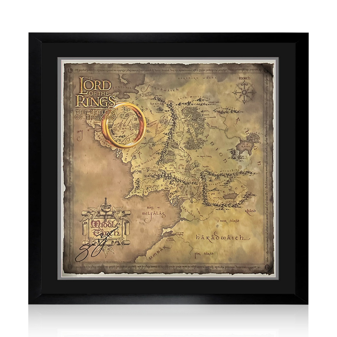 Sean Bean Signed Lord of the Rings Map Deluxe Mount Display