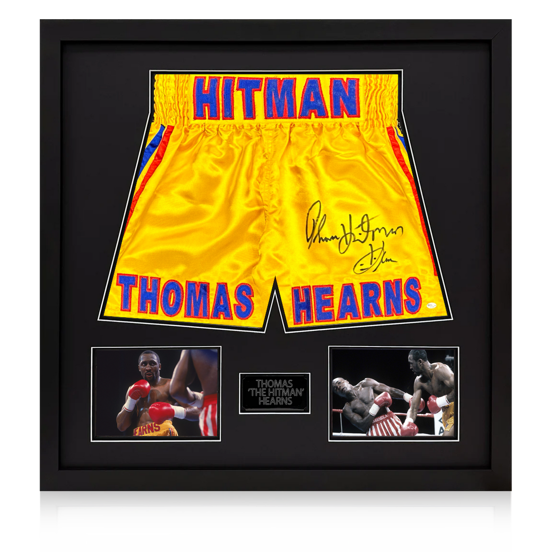 Thomas Hearns Signed Boxing Shorts Elite Frame (OA)