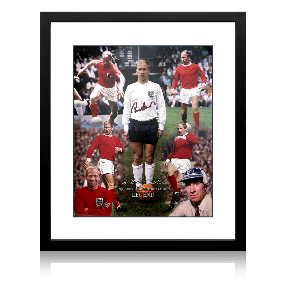 Bobby Charlton Signed England & Manchester United Deluxe Mount Display