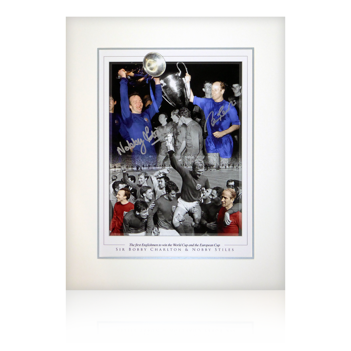 Bobby Charlton and Nobby Stiles Signed Mount