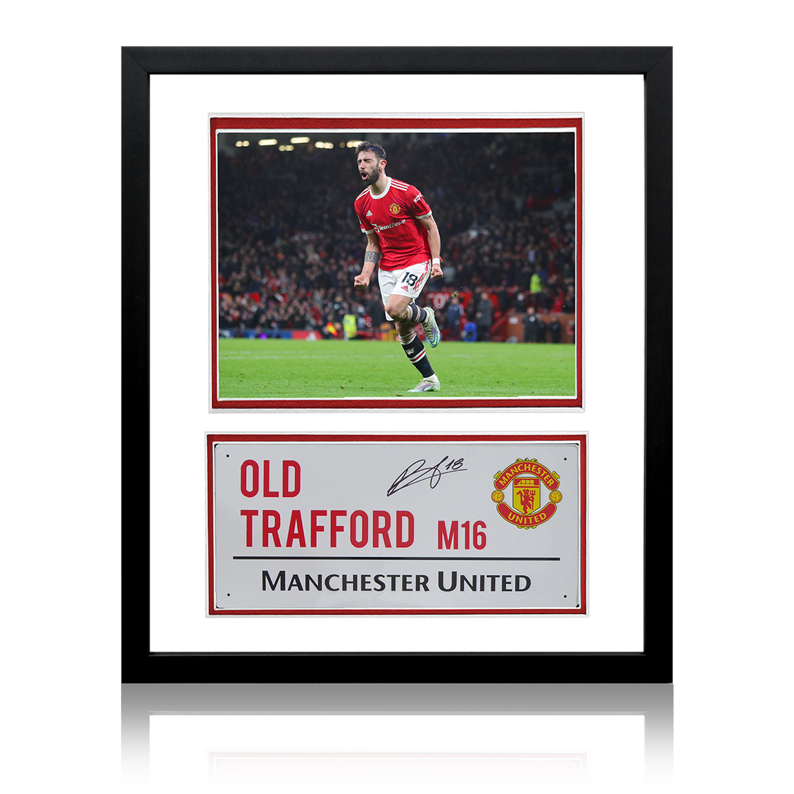 Bruno Fernandes Signed Manchester United Street Sign Deluxe Mount Display