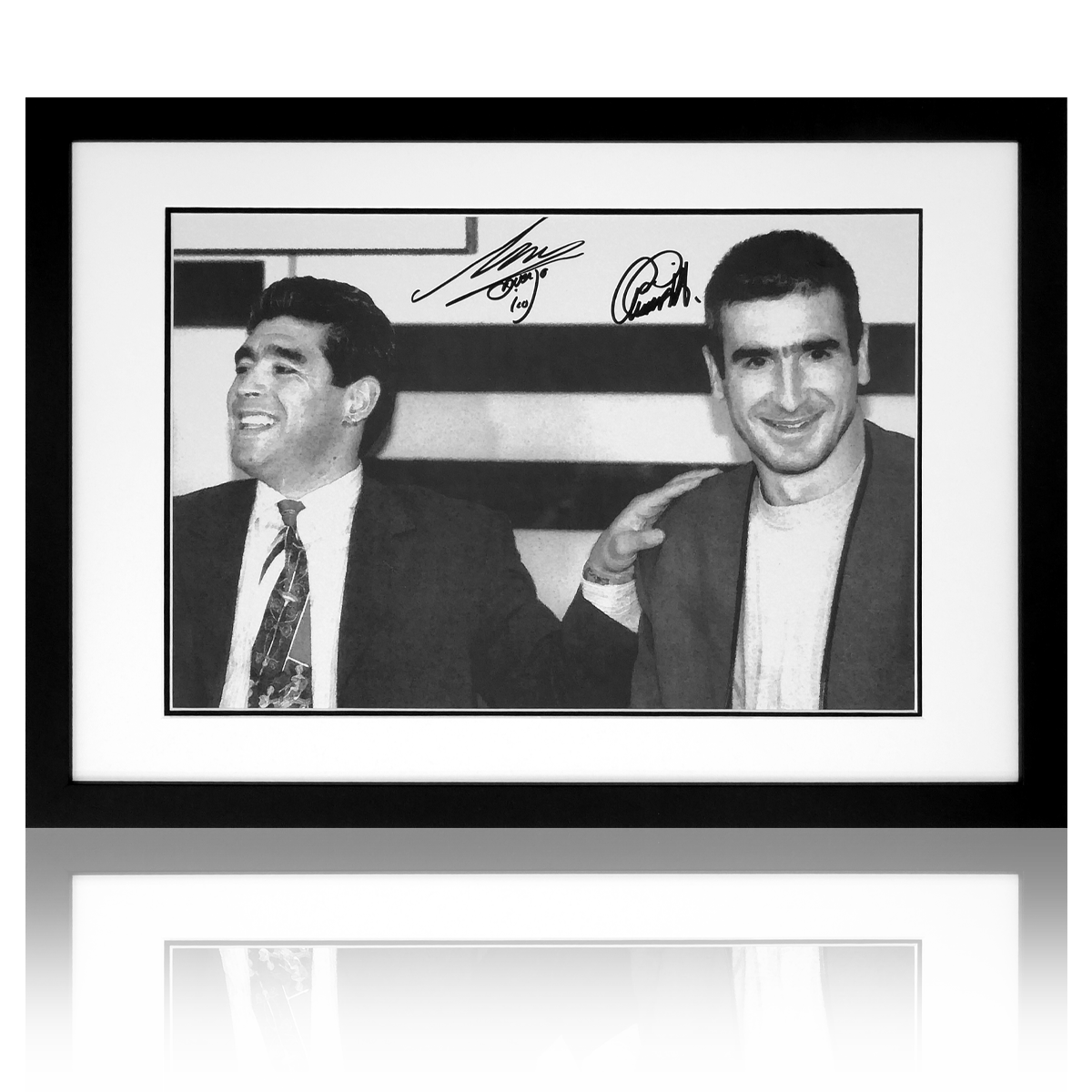 Diego Maradona & Eric Cantona Dual Signed Deluxe Mount Display The Fan Cave Memorabilia