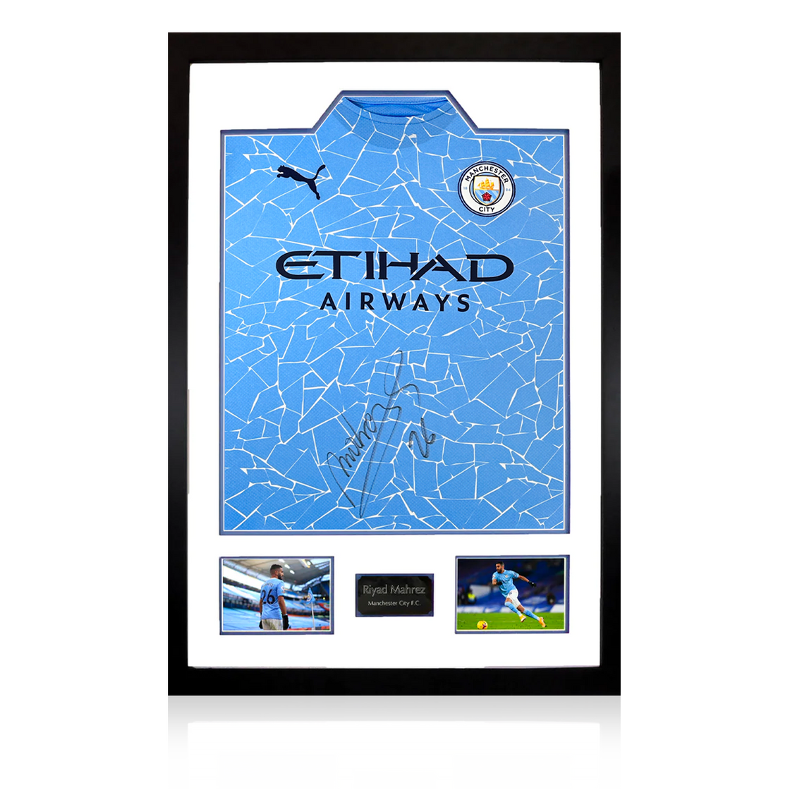 Riyad Mahrez Signed Manchester City 20/21 Shirt Premium Frame