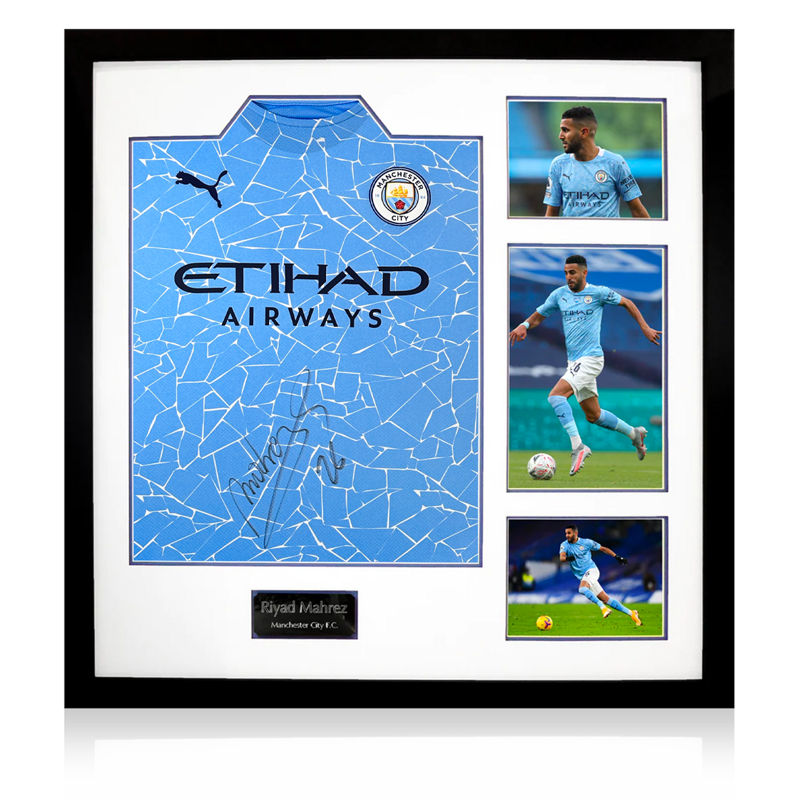 Riyad Mahrez Front Signed Manchester City Shirt Elite Frame