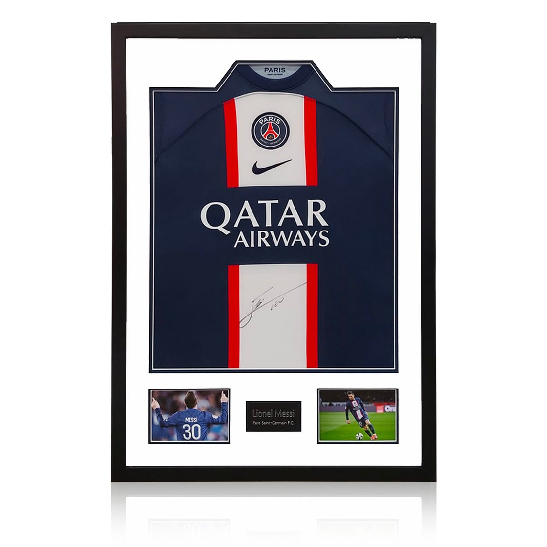 Lionel Messi Front Signed PSG Shirt Premium Frame