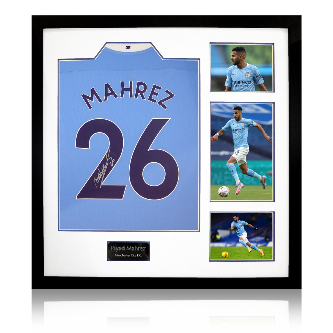 Riyad Mahrez Signed Manchester City Shirt Elite Frame