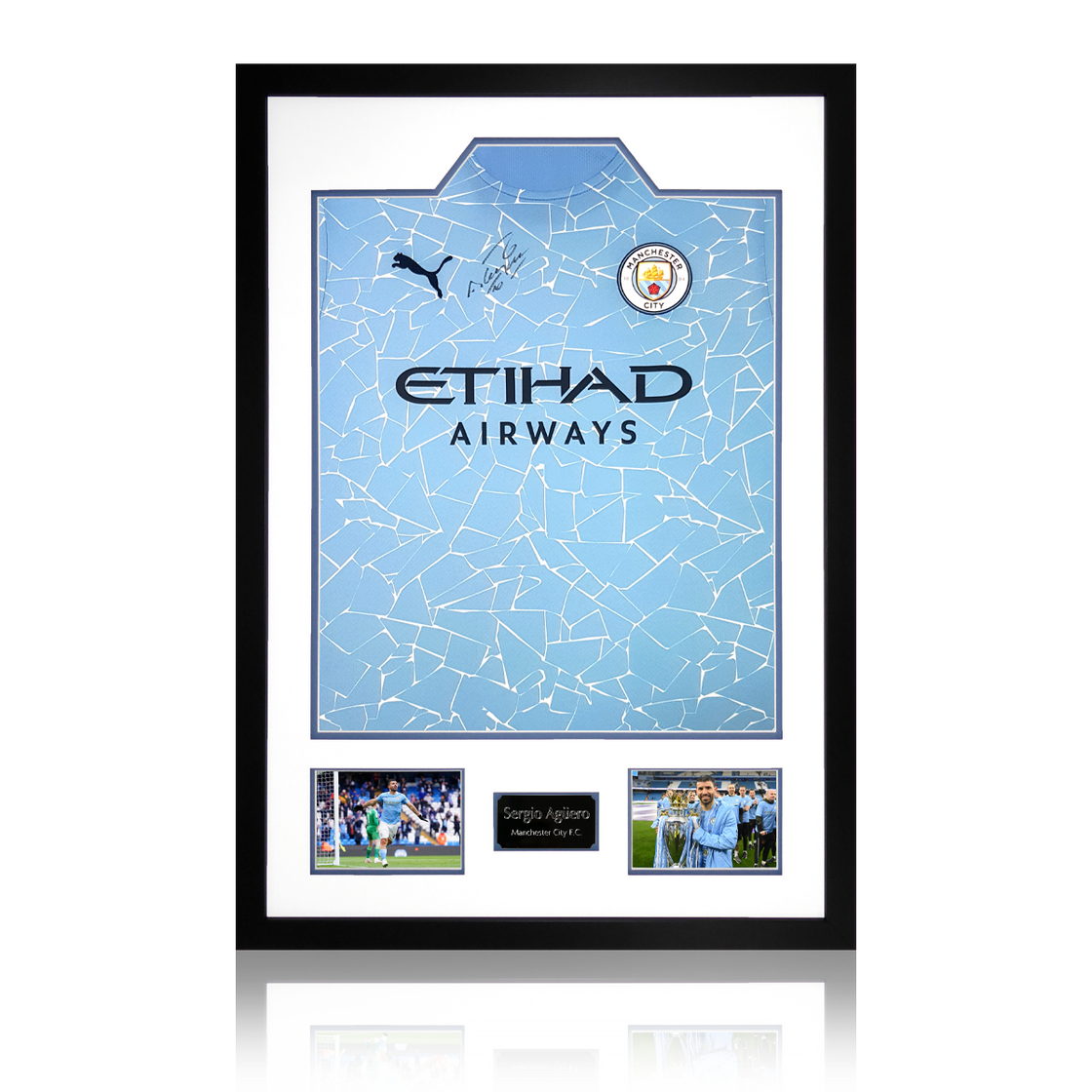 Sergio Aguero Signed Manchester City 20/21 Shirt Premium Frame