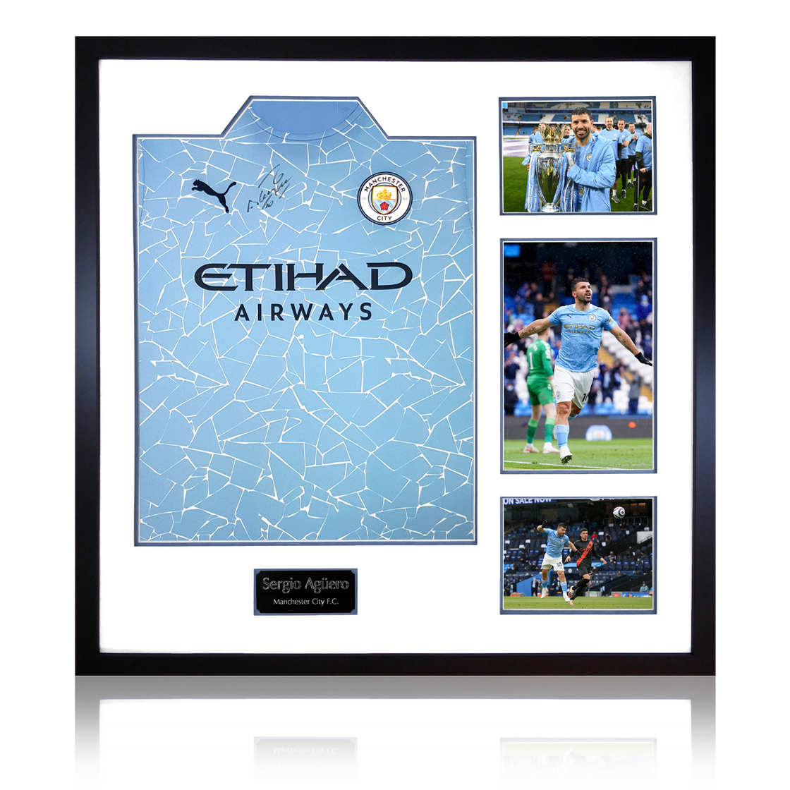 Sergio Aguero Signed Manchester City 20/21 Large Shirt Elite Frame