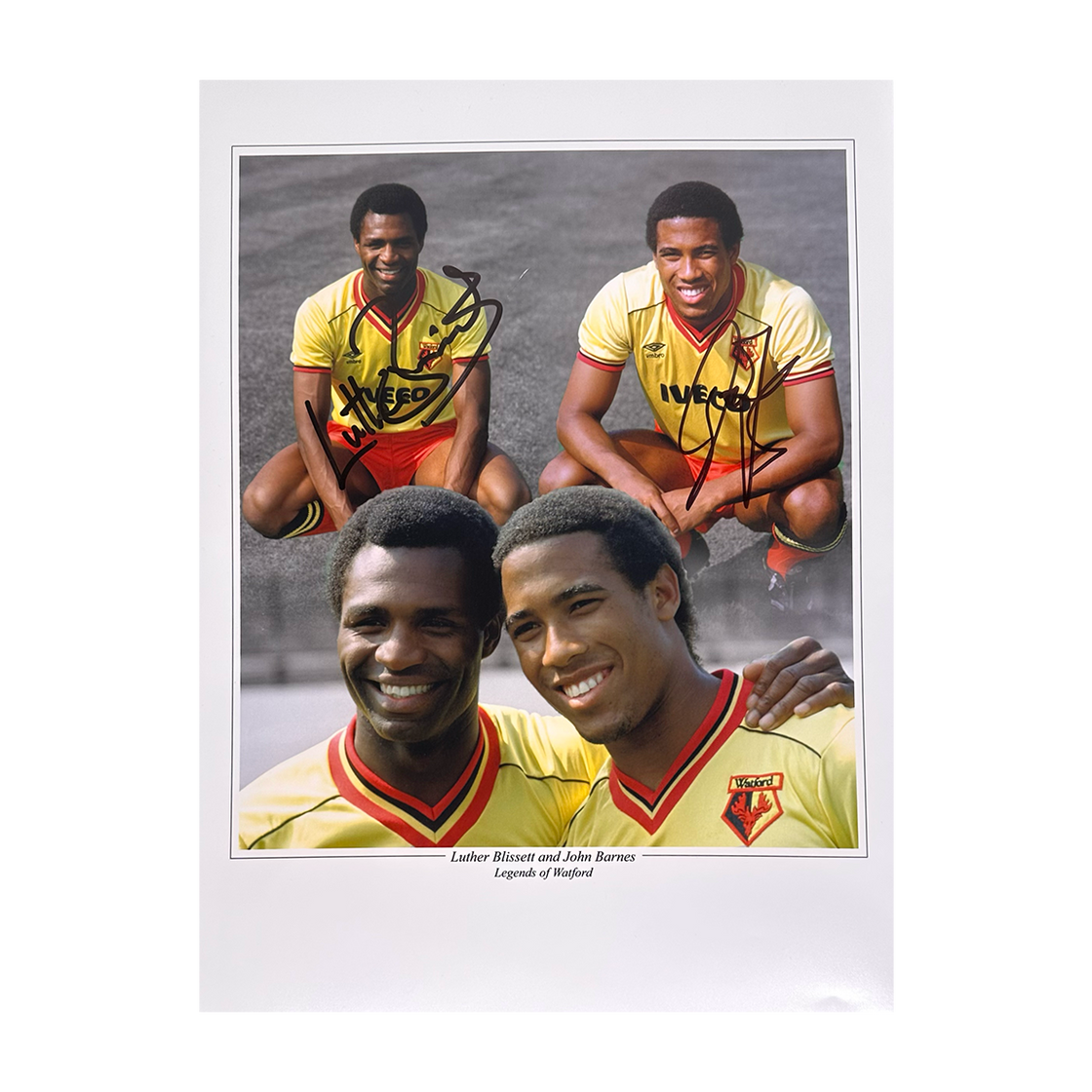 Luther Blissett and John Barnes Signed Watford 16x12