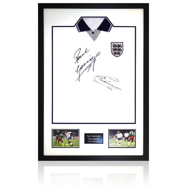 Chris Waddle & Paul Gascoigne Signed England 90 Shirt Premium Frame